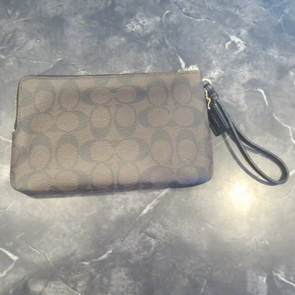 Coach Signature Brown Double Zip Wristlet Wallet Two Compartment NWT (B1) - Picture 5 of 7